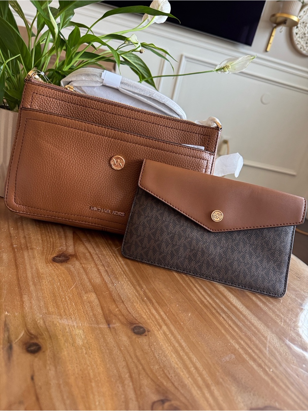Michael Kors Brown Pebbled Leather Crossbody with Signature MK Wallet